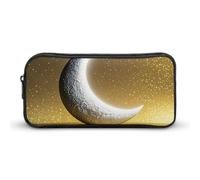 LHDGSJE Golden Background And Crescent Moon Pencil Case Light Weight Pencil Bag Pen Pouch Large Capacity Office Stationery Organizer
