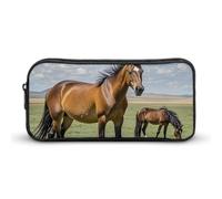 LHDGSJE Grazing Wild Horses Pencil Case Light Weight Pencil Bag Pen Pouch Large Capacity Office Stationery Organizer
