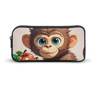 LHDGSJE Monkey Holding Fruit Pencil Case Light Weight Pencil Bag Pen Pouch Large Capacity Office Stationery Organizer