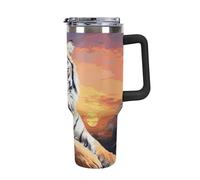 LHDGSJE Tiger Colorful Sunset 40 Oz Tumbler with Handle Stainless Steel Coffee Mug Reusable Travel Mug Leak-proof Large Capacity Car Cup Insulated Tumbler Fits in Car Cup Holder Black