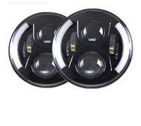 Lhdktee Car Headlight 2pcs 7" Black Led Headlight For Offroad H4 7inch Car Angel Eyes For Suzuki Samurai Headlamp Assembly(60W Headlight 2pc)