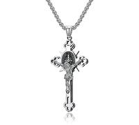 LHDUF Men's Women's Cross Necklace Pendant, Prayer Crucifixion Cross Titanium Steel Trend Retro Men And Women's Youth Prayer Necklace, Metal, No Gemstone