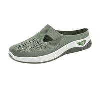 LHEZXS Women's Mesh Flat Mules Versatile Casual Breathable Closed Toe Slippers One-Step Lazy Shoes Mesh Soft Sole Single Shoes-Green-41