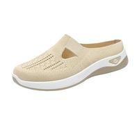 LHEZXS Women's Mesh Flat Mules Versatile Casual Breathable Closed Toe Slippers One-Step Lazy Shoes Mesh Soft Sole Single Shoes-Yellow-38