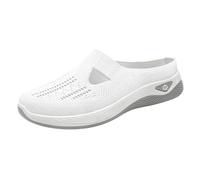 LHEZXS Women's Mesh Flat Mules Versatile Casual Breathable Closed Toe Slippers One-Step Lazy Shoes Mesh Soft Sole Single Shoes-White-40