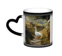 LHFIOHIRG (Big White Goose) 330 ml Color Changing Mug Heat Sensitive Ceramic Cup Magic Coffee Mug with Heart-Shaped Handle