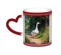 LHFIOHIRG (Big White Goose) 330 ml Color Changing Mug Heat Sensitive Ceramic Cup Magic Coffee Mug with Heart-Shaped Handle