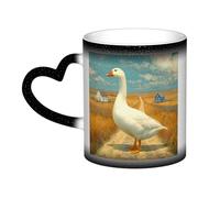 LHFIOHIRG (Big White Goose) 330 ml Color Changing Mug Heat Sensitive Ceramic Cup Magic Coffee Mug with Heart-Shaped Handle