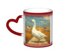 LHFIOHIRG (Big White Goose) 330 ml Color Changing Mug Heat Sensitive Ceramic Cup Magic Coffee Mug with Heart-Shaped Handle