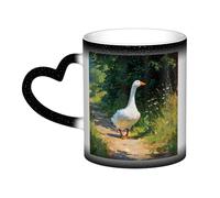 LHFIOHIRG (Big White Goose) 330 ml Color Changing Mug Heat Sensitive Ceramic Cup Magic Coffee Mug with Heart-Shaped Handle