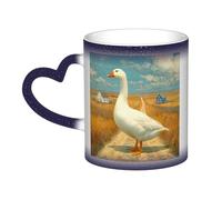LHFIOHIRG (Big White Goose) 330 ml Color Changing Mug Heat Sensitive Ceramic Cup Magic Coffee Mug with Heart-Shaped Handle