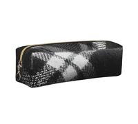 LHFIOHIRG Black and White plaid1 Leather Pencil Case Pen Pouch with Zipper Multifunction Makeup Bag Stationery Organizer for School Office Travel