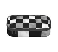 LHFIOHIRG (Black and White Rectangular) Large Capacity Pencil Case Pen Pouch with Zipper Storage Organizer for School Office Supplies