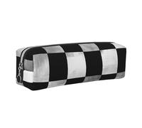LHFIOHIRG Black and White Rectangular Leather Pencil Case Pen Pouch with Zipper Multifunction Makeup Bag Stationery Organizer for School Office Travel