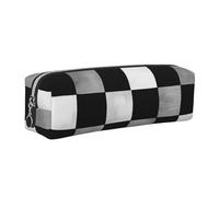 LHFIOHIRG Black and White Rectangular Leather Pencil Case Pen Pouch with Zipper Multifunction Makeup Bag Stationery Organizer for School Office Travel