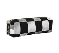 LHFIOHIRG Black and White Rectangular Leather Pencil Case Pen Pouch with Zipper Multifunction Makeup Bag Stationery Organizer for School Office Travel