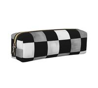 LHFIOHIRG Black and White Rectangular Leather Pencil Case Pen Pouch with Zipper Multifunction Makeup Bag Stationery Organizer for School Office Travel