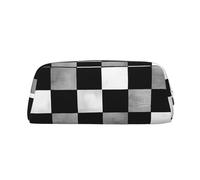LHFIOHIRG (Black and White Rectangular) Leather Pencil Case Zipper Pen Pouch Stationery Organizer Cosmetic Storage Bag for School Office Travel