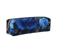 LHFIOHIRG Blue Flower Floral Pattern Leather Pencil Case Pen Pouch with Zipper Multifunction Makeup Bag Stationery Organizer for School Office Travel