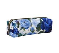 LHFIOHIRG Blue Flower Floral Pattern Roses Leather Pencil Case Pen Pouch with Zipper Multifunction Makeup Bag Stationery Organizer for School Office Travel