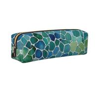 LHFIOHIRG Blue Green Pattern Leather Pencil Case Pen Pouch with Zipper Multifunction Makeup Bag Stationery Organizer for School Office Travel