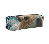 LHFIOHIRG Capybara Leather Pencil Case Pen Pouch with Zipper Multifunction Makeup Bag Stationery Organizer for School Office Travel