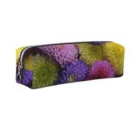 LHFIOHIRG Colorful Chrysanthemums Leather Pencil Case Pen Pouch with Zipper Multifunction Makeup Bag Stationery Organizer for School Office Travel