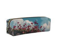 LHFIOHIRG Flowers Bloomed Leather Pencil Case Pen Pouch with Zipper Multifunction Makeup Bag Stationery Organizer for School Office Travel