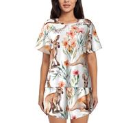 LHFIOHIRG (Funny Cartoon Kangaroo Zoo) Women's Pyjamas Set Printed Short Sleeve Top and Shorts with Pockets Sleepwear Loungewear PJs
