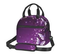 LHFIOHIRG (Lovely Purple Butterfly) Insulated Lunch Bag for Kids Adults Boys Girls Reusable Lunch Box with Shoulder Strap Handle for School Office Picnic
