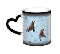 LHFIOHIRG (Sea Lions) 330 ml Color Changing Mug Heat Sensitive Ceramic Cup Magic Coffee Mug with Heart-Shaped Handle