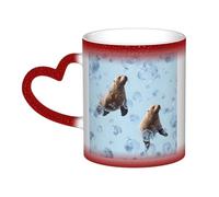 LHFIOHIRG (Sea Lions) 330 ml Color Changing Mug Heat Sensitive Ceramic Cup Magic Coffee Mug with Heart-Shaped Handle