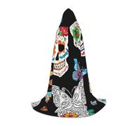 LHFIOHIRG Sugar Skulls Teenagers Halloween Hooded Cape Long Cloak with Oversized Hood for Cosplay Costume Parties