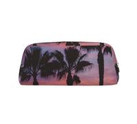 LHFIOHIRG (Three Palm Trees) Leather Pencil Case Zipper Pen Pouch Stationery Organizer Cosmetic Storage Bag for School Office Travel