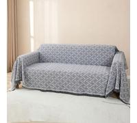 LHGOGO Premium Jacquard Sofa Throw for 3 Seater, 180x300cm Woven Geometric Couch Cover, Boho Textured Furniture Protector with Tassels, Large Decorative Blanket, Reversible (Light Grey)