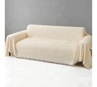 LHGOGO Sofa Throw for 3 Seater Sofas, Large Geometric Jacquard Woven Blanket with Fringes, 60% Cotton Blend Heavyweight Settee Throw, Reversible Couch Cover for Pets, 180x300cm, Cream