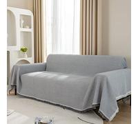 LHGOGO Waffle Weave Sofa Throw Large, Soft Cotton Blend Textured Blanket for 3-4 Seater Settee, Breathable Decorative Bed Throw, Elegant Furniture Protector for Pets & Kids, 180x340cm, Light Grey