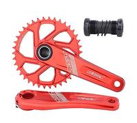 LHHL Mountain Bicycle Crank Set GXP MTB Hollow Integrated Cranksets 170mm Crank Arm Set 32T 34T 36T 38T Single Chainring Aluminum Alloy Crank Bottom Bracket (Color : Red 170mm, Size : 36T)