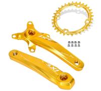 LHHL Square Taper Crankset MTB 170mm Mountain Bike Aluminum Alloy Crank Arm Set 104/64BCD 32/34/36/38T Narrow Wide Chainring Support Single/double/triple Chainring (Color : Gold 170mm, Size : 32T)