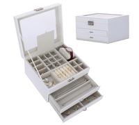 LHHMZ Jewellery Box with Clear Acrylic Lid, 3 Layers Jewellery Organiser Box, Jewellery Storage with 2 Drawers for Rings Earrings Necklace Bracelets Watch Accessories