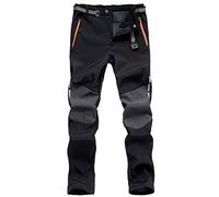 LHHMZ Men's Soft Shell Fleece Lined Hiking Trousers Outdoor Waterproof Breathable Thicken Winter Warm Walking Climbing Pants Black