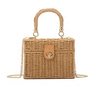 LHHMZ Women Handwoven Rattan Square Tote Straw Basket Bag Ladies Summer Beach Bag Wicker Shoulder Bag
