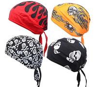 LHHXX33 4Pcs Doo Rags for Men, Head Wraps Dew Rags Bandana Beanie for Cycling Motorcycle （4 Pack Flame+Skull）