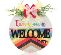 LHIUEM 3D Everyone Is Welcome Here Wooden Door Sign,Inclusion Diversity LGBT Pride Decor,Summer Rainbow decorations For Classroom,Counselor Office,Home