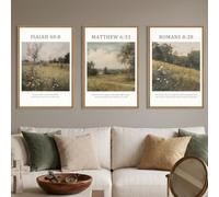 LHIUEM Large Bible Christian Scripture Framed Canvas Wall Art Set,Jesus Religious Verse Wall Decor,Vintage Nature Flowers Artwork for Living Room,Bedroom,Dining Room,Office -24"x36"x3