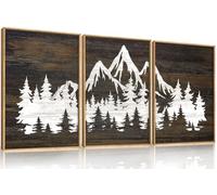 LHIUEM Large Mountain Tree Framed Canvas Wall Art Set,Modern White Forest Art Printing Country Minimalist Wood Wall Decor Farmhouse Zen Artwork for Living Room Bedroom Office-24''x36''x3