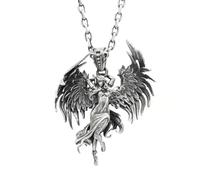 LHJHZDJC Classic Punk Mechanical Style Angel Warrior Pendant Necklace Men 's Quality Rock Biker Jewelry congratulations Streetwear Accessory for Men Women Casual Gift
