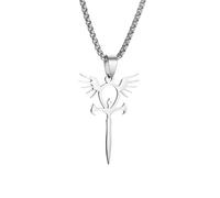 LHJHZDJC Glossy Ankh Angel Wings Sword Pendant Necklace for Men Medieval Classic Mythical Amulet Jewelry congratulations Streetwear Accessory for Men Women Casual Gift