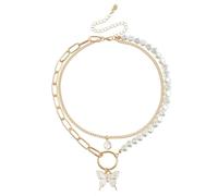 LHJHZDJC Necklace for Men Women Two-piece multi-layer heart-shaped pearl OT pendant necklace, suitable for ladies as wedding brides, gothic beaded chains, Y2K a Everyday Casual Gift