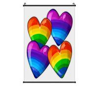 LHJKB 24 Inch Printing Canvas Rainbow Colored Gay Pride Hearts Exquisite Art Scroll Hanging Painting Art Mural Living Room Bedroom Wall Decoration Unique Design Hanging Scroll
